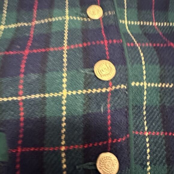 Liz Sport Women 14 Vest Wool V-Neck Gold Buttons Green Buffalo Plaid VTG - Picture 3 of 8